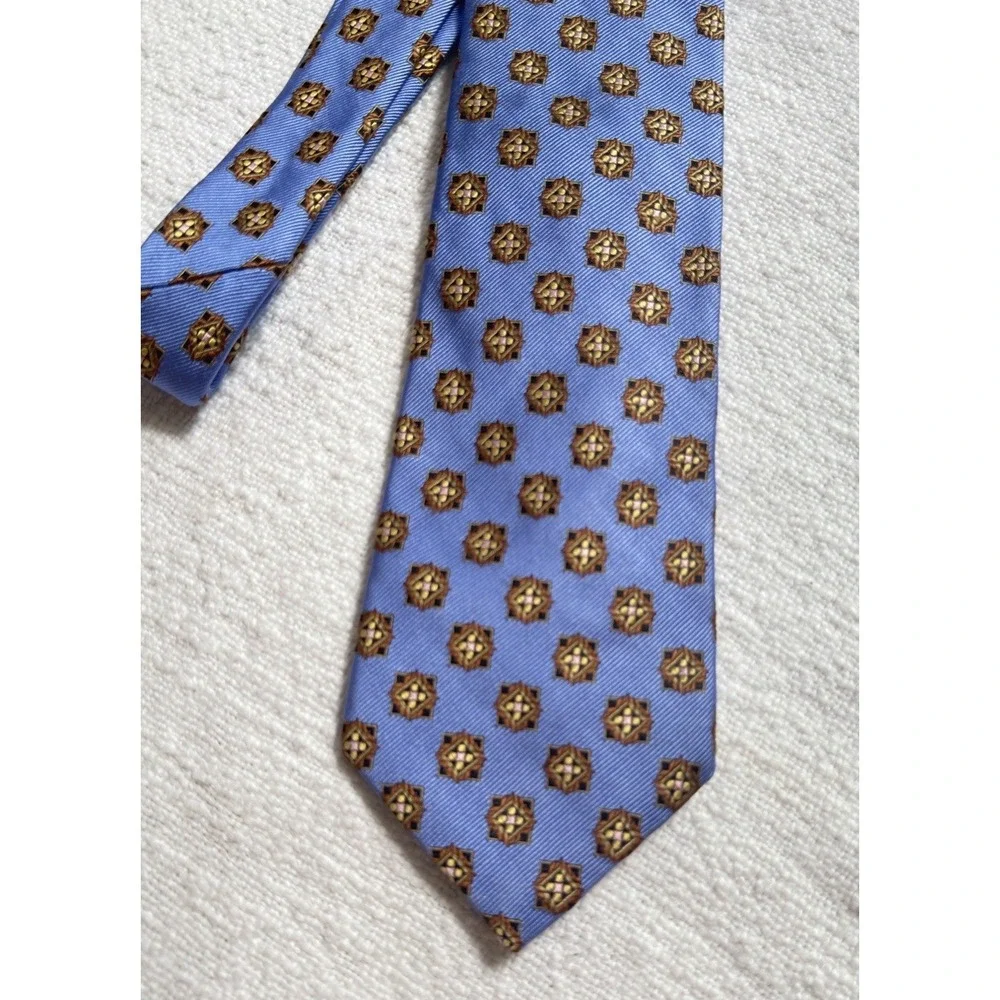 Robert‎ Talbott Blue Yellow Geometric Medallion Neck Tie Business Formal 59.5